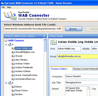 Import WAB To Outlook 2007 Screenshot 1
