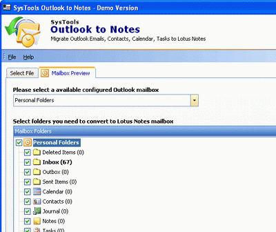 Outlook to Notes Contact Screenshot 1