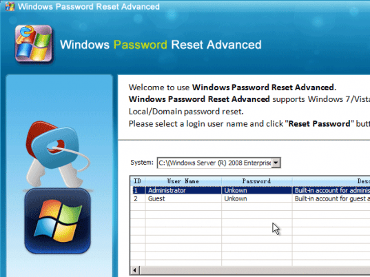 Windows Password Recovery Advanced Screenshot 1