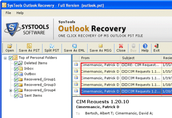 Recovery Software for PST File Screenshot 1