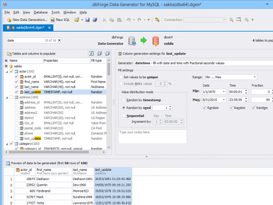 dbForge Data Generator for MySQL Screenshot 1