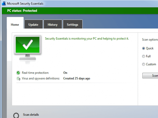 Microsoft Security Essentials Screenshot 1