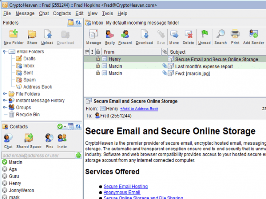 CryptoHeaven Secure Email Hosting Screenshot 1