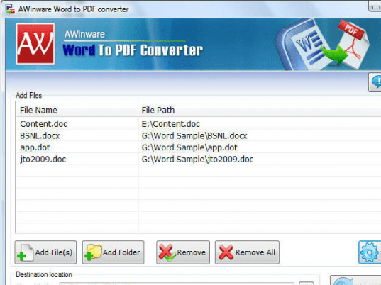 AWinware Word to PDF Converter Screenshot 1