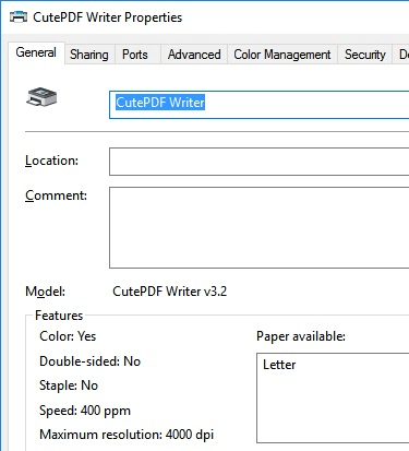 CutePDF Writer 4.0 - free download for Windows