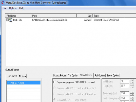 Free Word/Doc Excel/Xls to Htm Html Converter Screenshot 1
