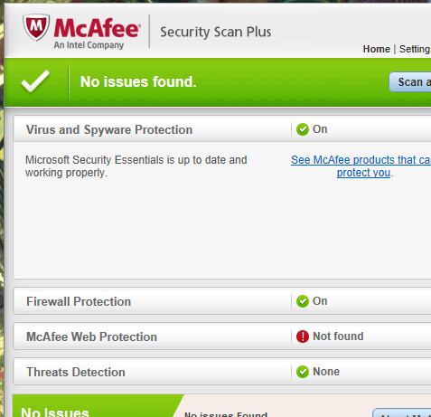 McAfee Security Scan Plus Screenshot 1