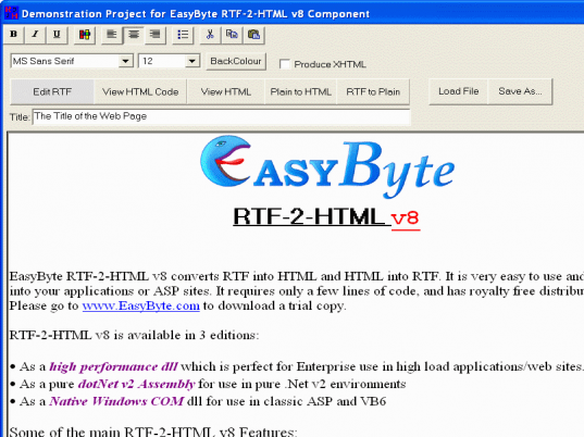 EasyByte RTF-2-HTML v5 Screenshot 1