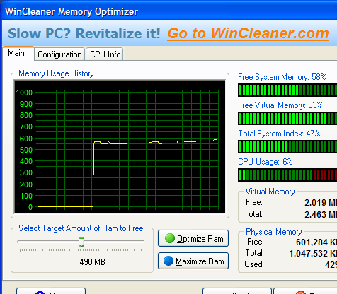 WinCleaner Memory Optimizer Screenshot 1