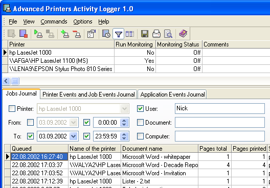Advanced Printers Activity Logger Screenshot 1