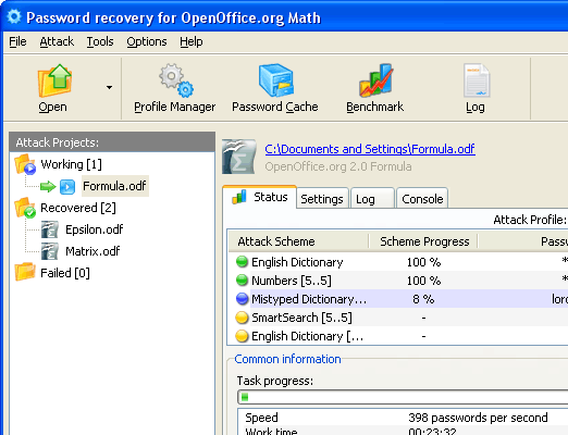 OpenOffice Math Password Recovery Screenshot 1