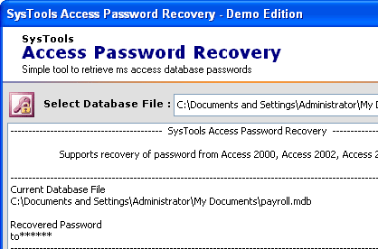 Access Password Recovery Tool Screenshot 1