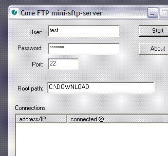 Core FTP Mini SFTP Server Screenshot 1