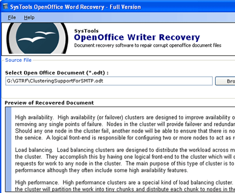 Open Office Document Recovery Tool Screenshot 1