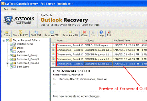 MS PST Recovery Tool Screenshot 1
