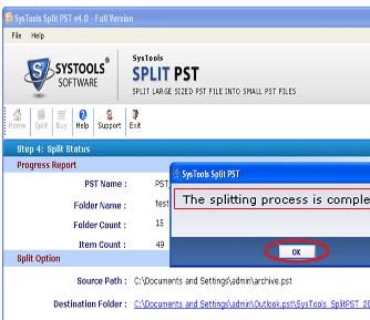 Splitting .PST Files Screenshot 1