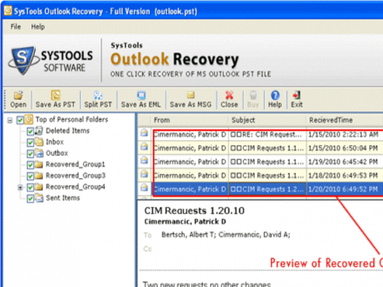 Lost Outlook Emails Screenshot 1