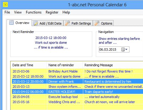 1-abc.net Personal Calendar Screenshot 1