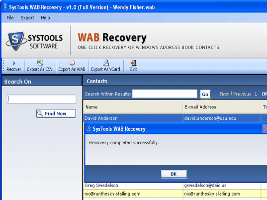 OE Contacts Recovery Screenshot 1