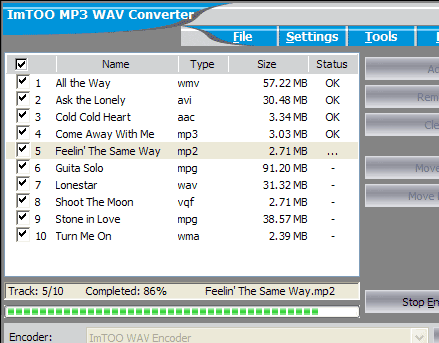 ImTOO MP3 WAV Converter Screenshot 1