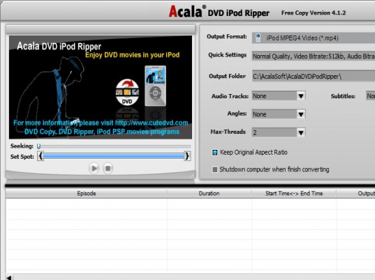 Acala DVD iPod Ripper Screenshot 1