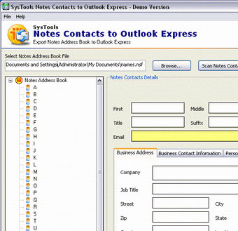 SysTools Notes Contacts to Outlook Express Screenshot 1