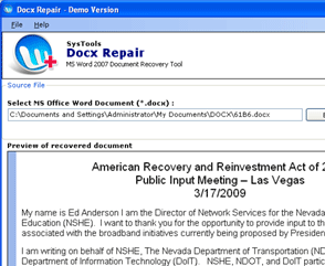 Repair Word Docx File Screenshot 1