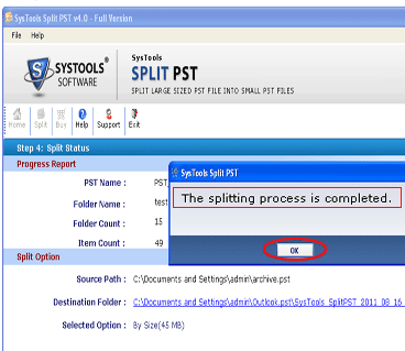 Split Archive PST File Screenshot 1