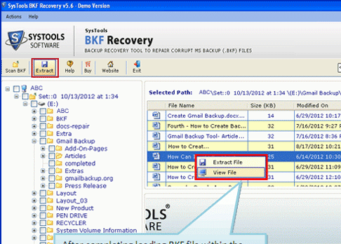 Restoration Of BKF File Screenshot 1