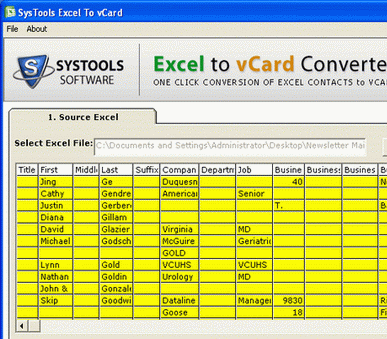 Creating vCard from Excel Screenshot 1