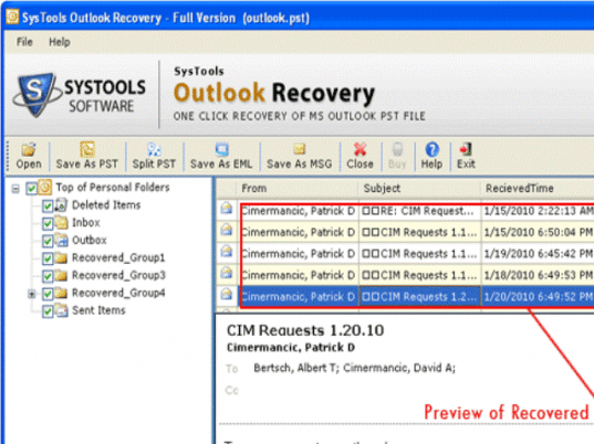 Recover MS Outlook Emails Screenshot 1