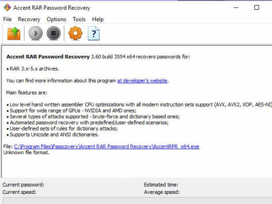 Accent RAR Password Recovery Screenshot 1