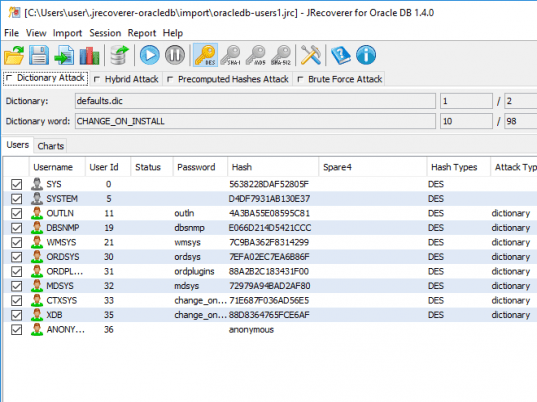 JRecoverer for Oracle Database Passwords Screenshot 1