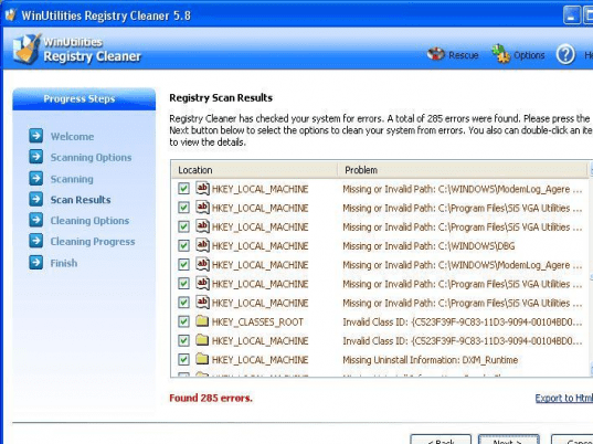 WinUtilities Free Registry Cleaner Screenshot 1